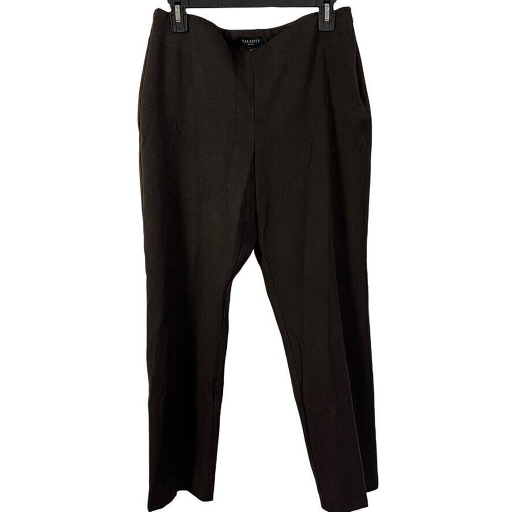 Talbots Heritage Petites Womens Side Zip Dark Brown Tapered Dress Pants as 10P